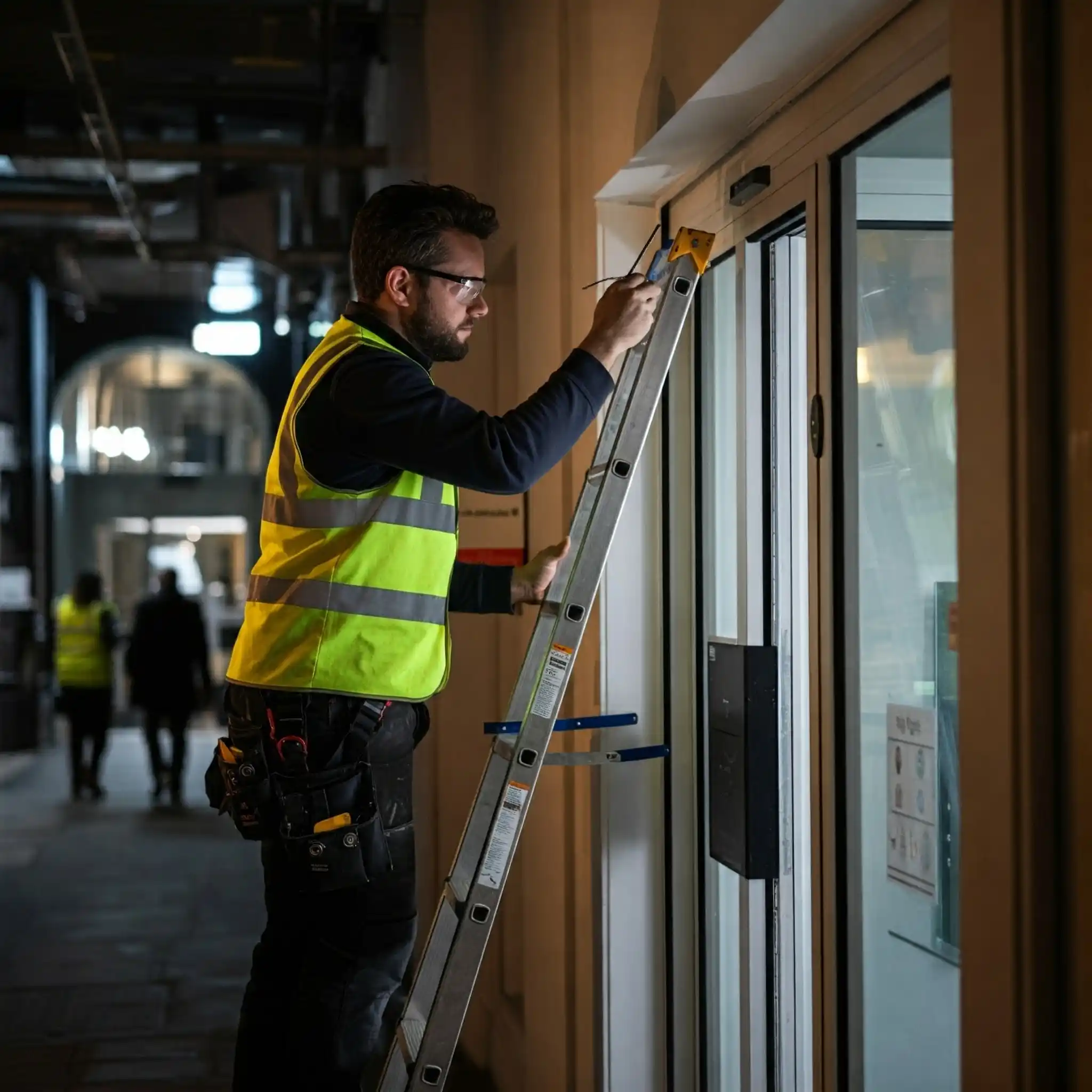 Engineer Repairing an Automatic Door